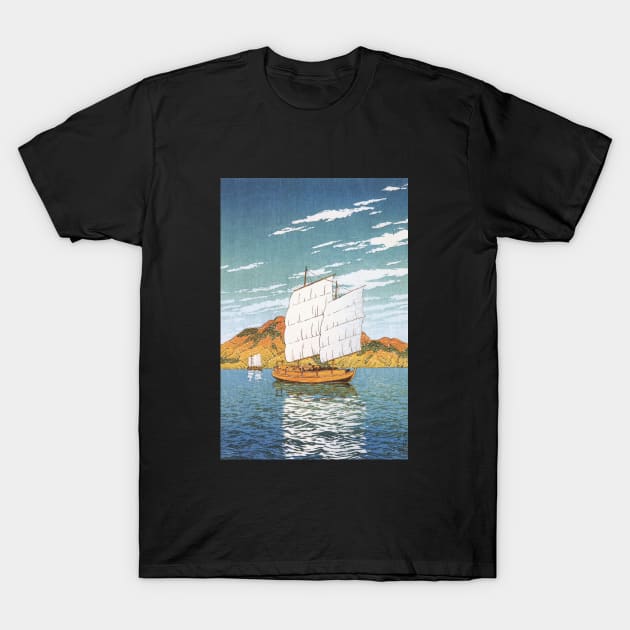 Boat Transporting Rocks at Bingo by Kawase Hasui T-Shirt by Takeda_Art